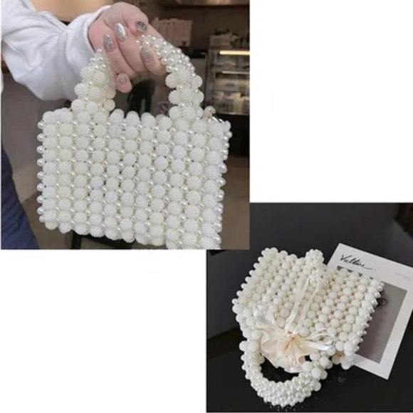 HANDMADE PEARL BEADED EVENING HANDBAG TOP HANDLE PURSE WITH INNERBAG & DUSTBAG - Picture 4 of 10